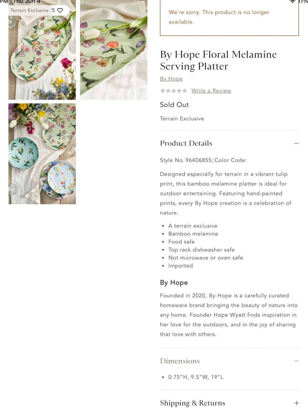 Anthropologie Terrain Floral Melamine Serving Platter NEW SET OF 3 NEW